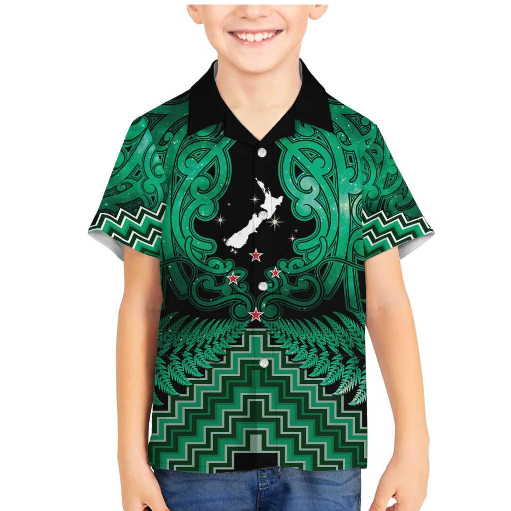 Personalised Aotearoa Matariki Family Matching Mermaid Dress and Hawaiian Shirt Green Fern Maori Poutama