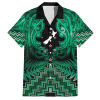Personalised Aotearoa Matariki Family Matching Off Shoulder Short Dress and Hawaiian Shirt Green Fern Maori Poutama