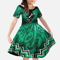 Personalised Aotearoa Matariki Family Matching Summer Maxi Dress and Hawaiian Shirt Green Fern Maori Poutama