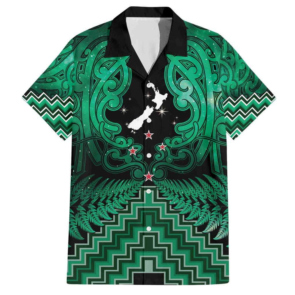 Personalised Aotearoa Matariki Hawaiian Shirt Green Fern Maori Poutama