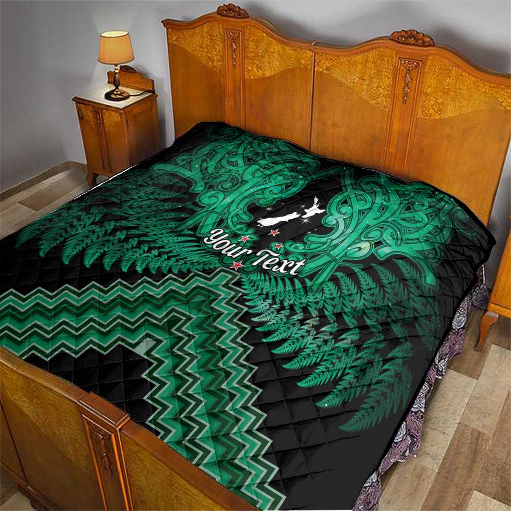 Personalised Aotearoa Matariki Quilt Green Fern Maori Poutama