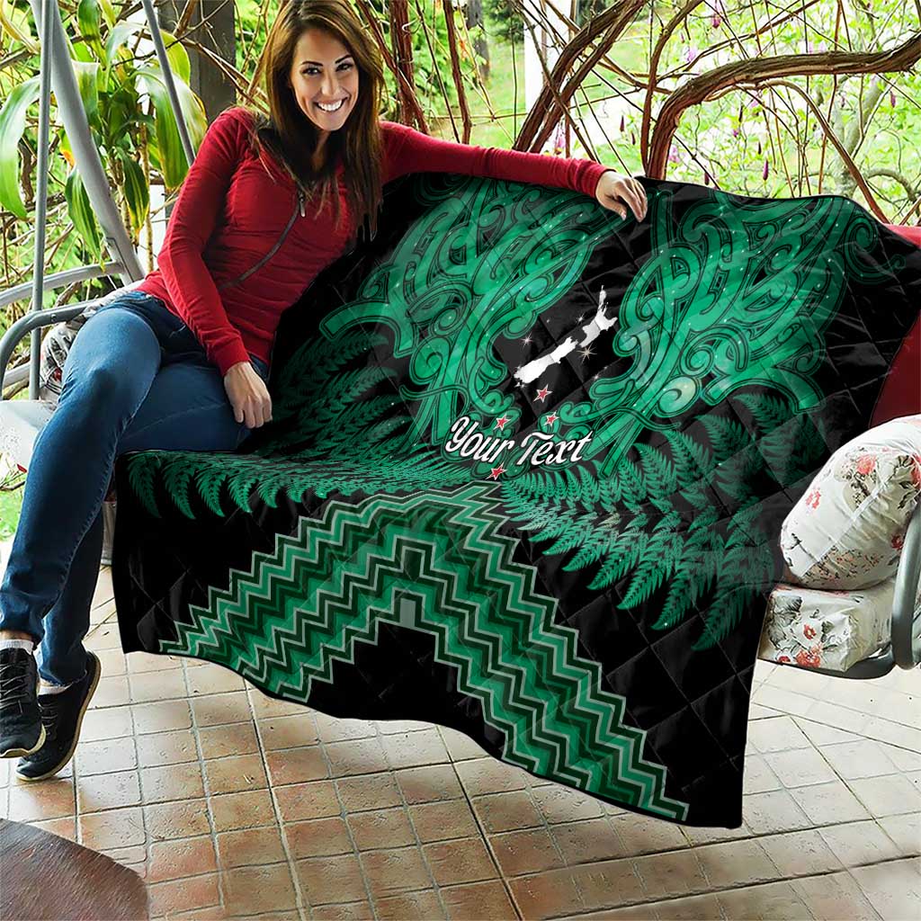 Personalised Aotearoa Matariki Quilt Green Fern Maori Poutama
