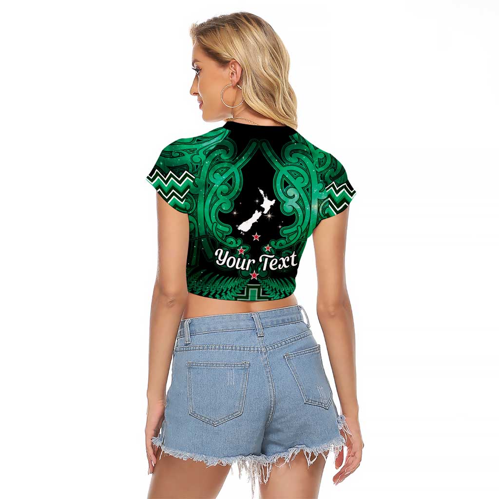 Personalised Aotearoa Matariki Raglan Cropped T Shirt Green Fern Maori Poutama LT01 - Polynesian Pride