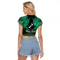 Personalised Aotearoa Matariki Raglan Cropped T Shirt Green Fern Maori Poutama LT01 - Polynesian Pride