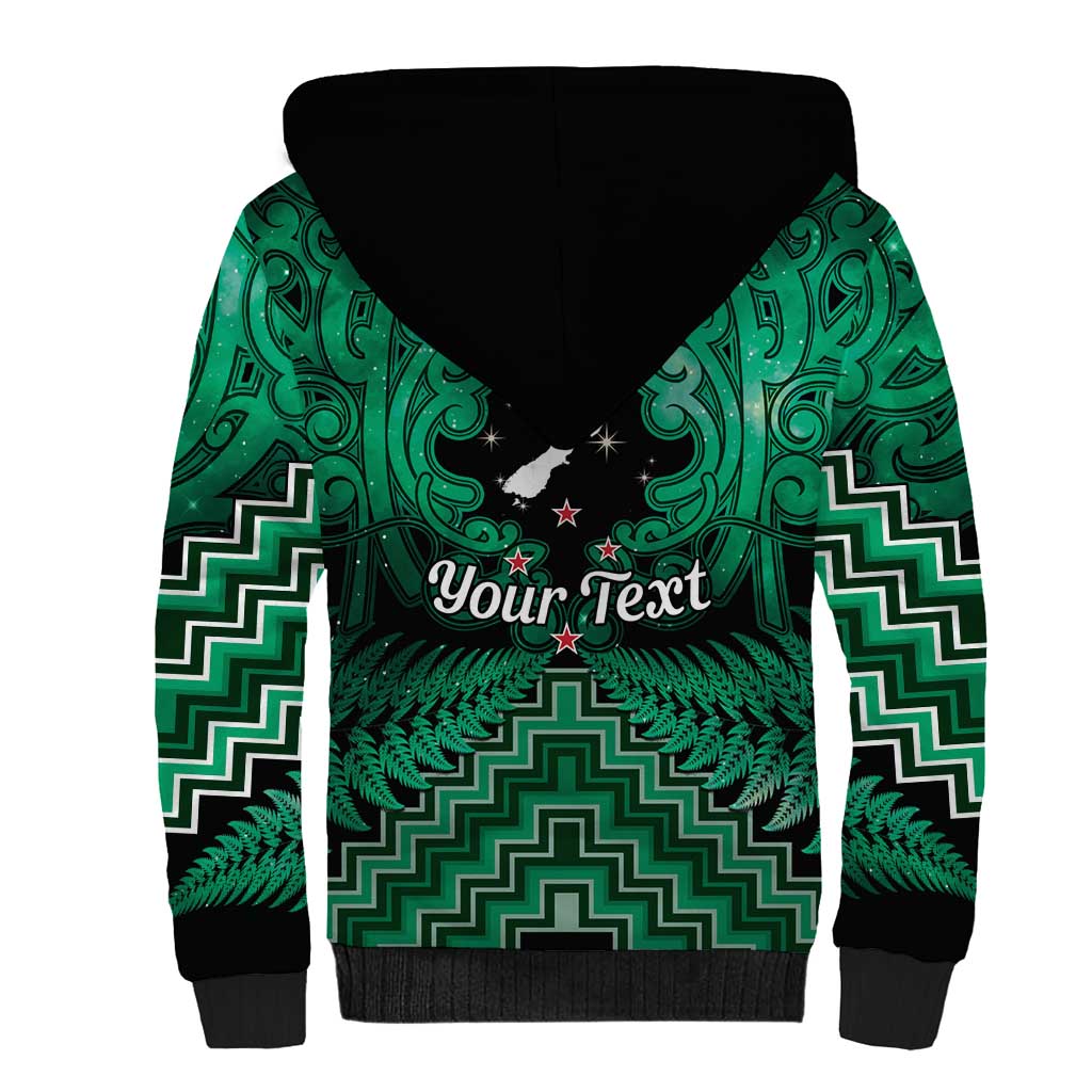 Personalised Aotearoa Matariki Sherpa Hoodie Green Fern Maori Poutama