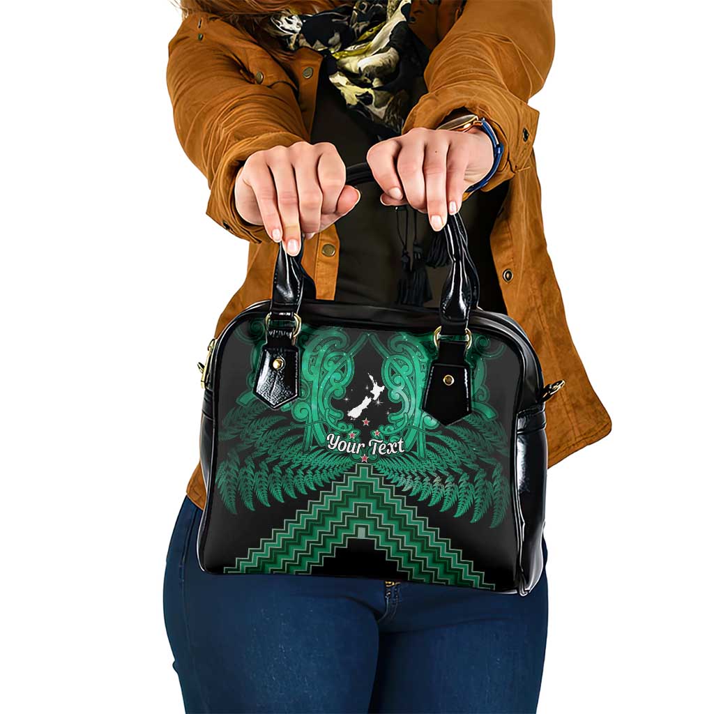 Personalised Aotearoa Matariki Shoulder Handbag Green Fern Maori Poutama