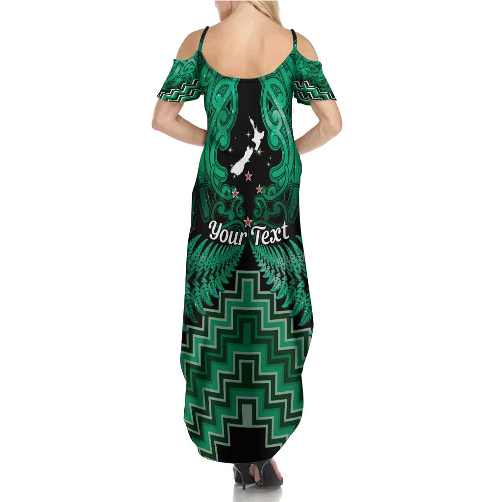 Personalised Aotearoa Matariki Summer Maxi Dress Green Fern Maori Poutama