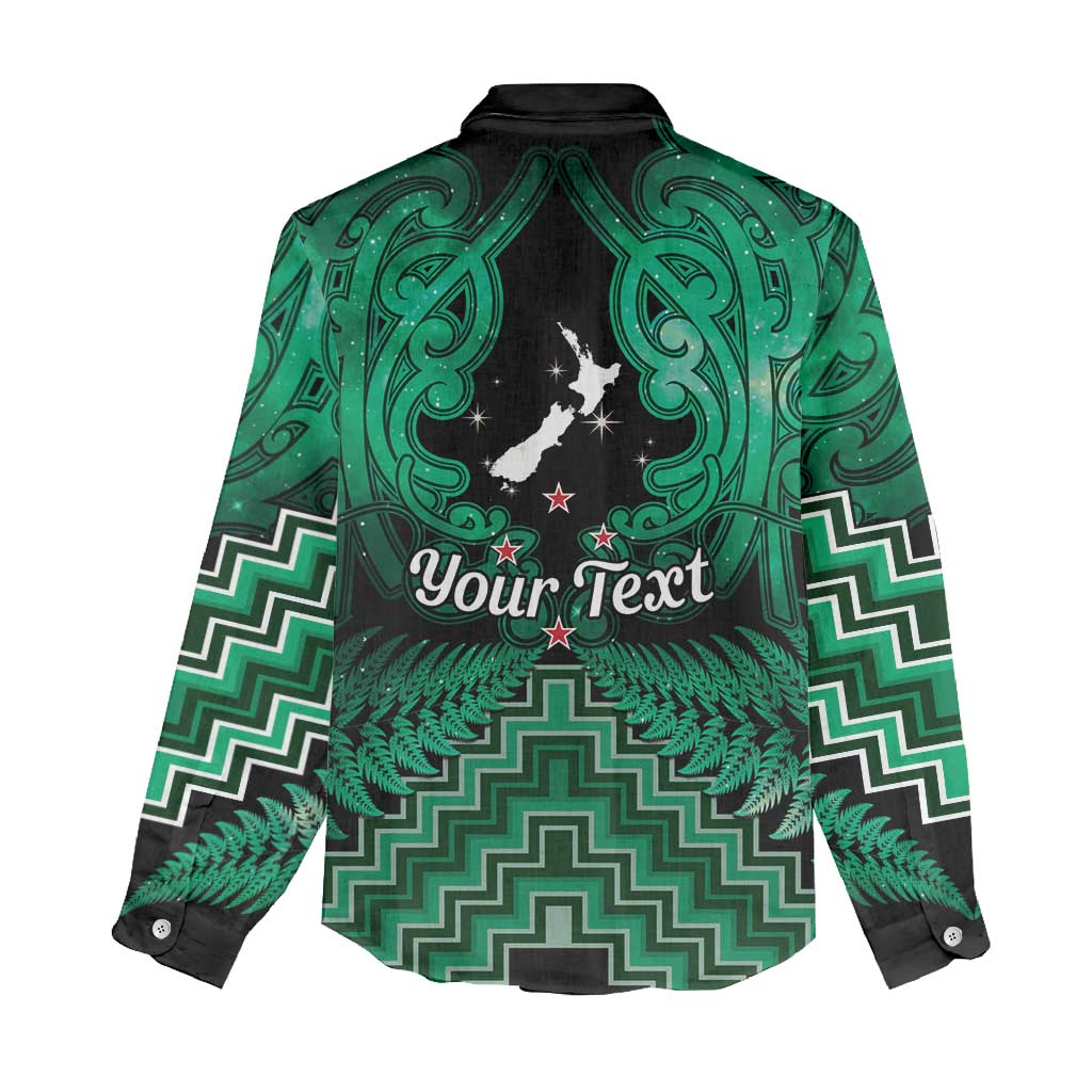 Personalised Aotearoa Matariki Women Casual Shirt Green Fern Maori Poutama