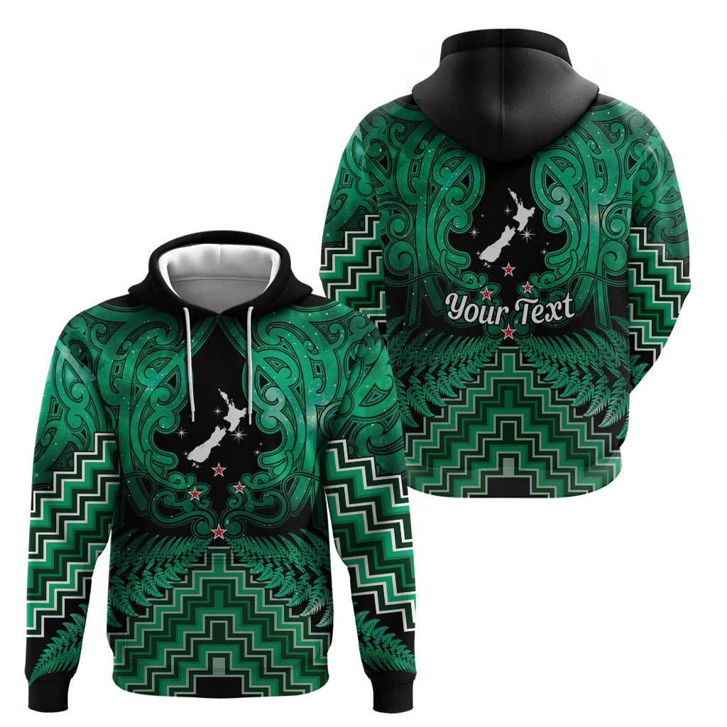 Personalised Aotearoa Matariki Zip Hoodie Green Fern Maori Poutama