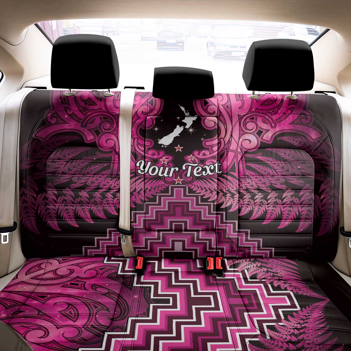 Personalised Aotearoa Matariki Back Car Seat Cover Pink Fern Maori Poutama