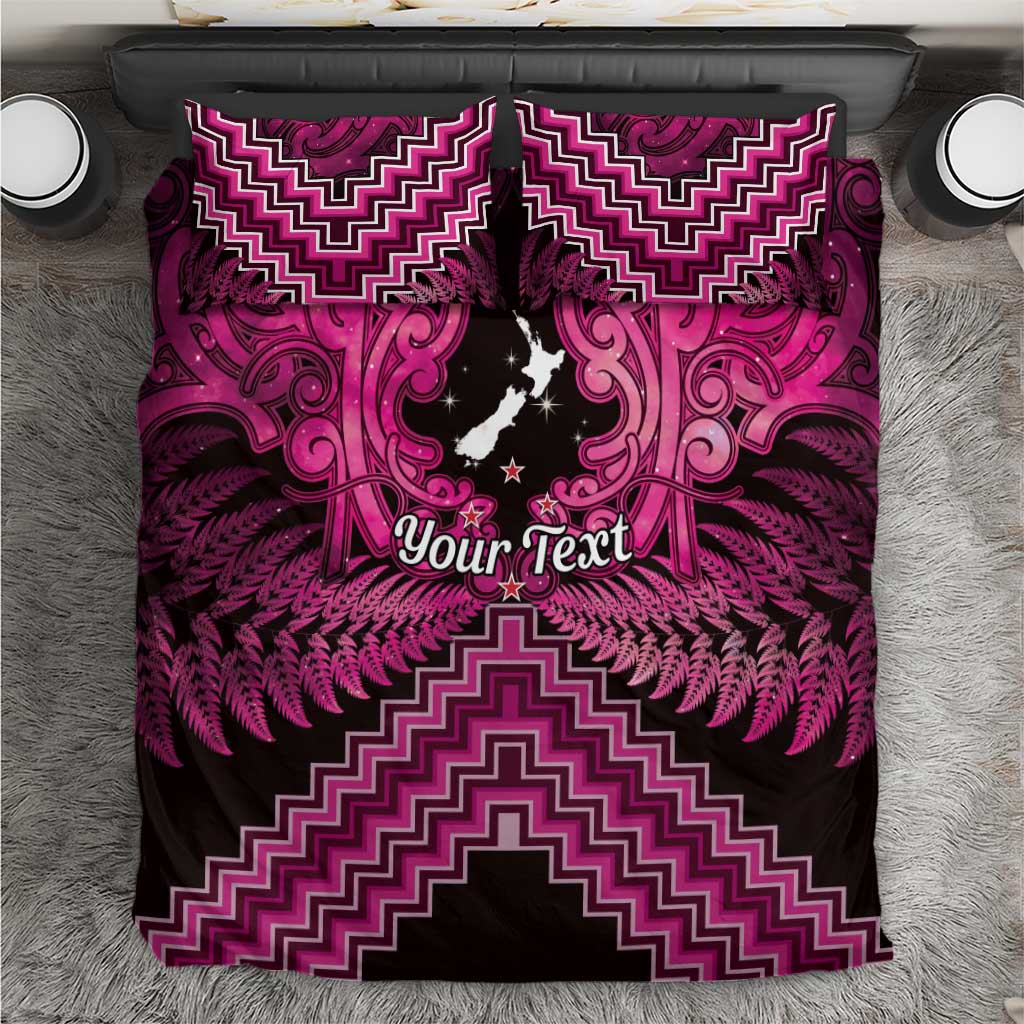 Personalised Aotearoa Matariki Bedding Set Pink Fern Maori Poutama