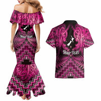 Personalised Aotearoa Matariki Couples Matching Mermaid Dress and Hawaiian Shirt Pink Fern Maori Poutama
