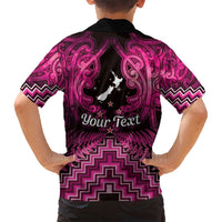 Personalised Aotearoa Matariki Family Matching Long Sleeve Bodycon Dress and Hawaiian Shirt Pink Fern Maori Poutama