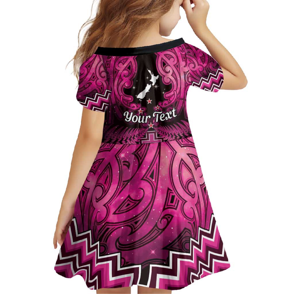 Personalised Aotearoa Matariki Family Matching Long Sleeve Bodycon Dress and Hawaiian Shirt Pink Fern Maori Poutama