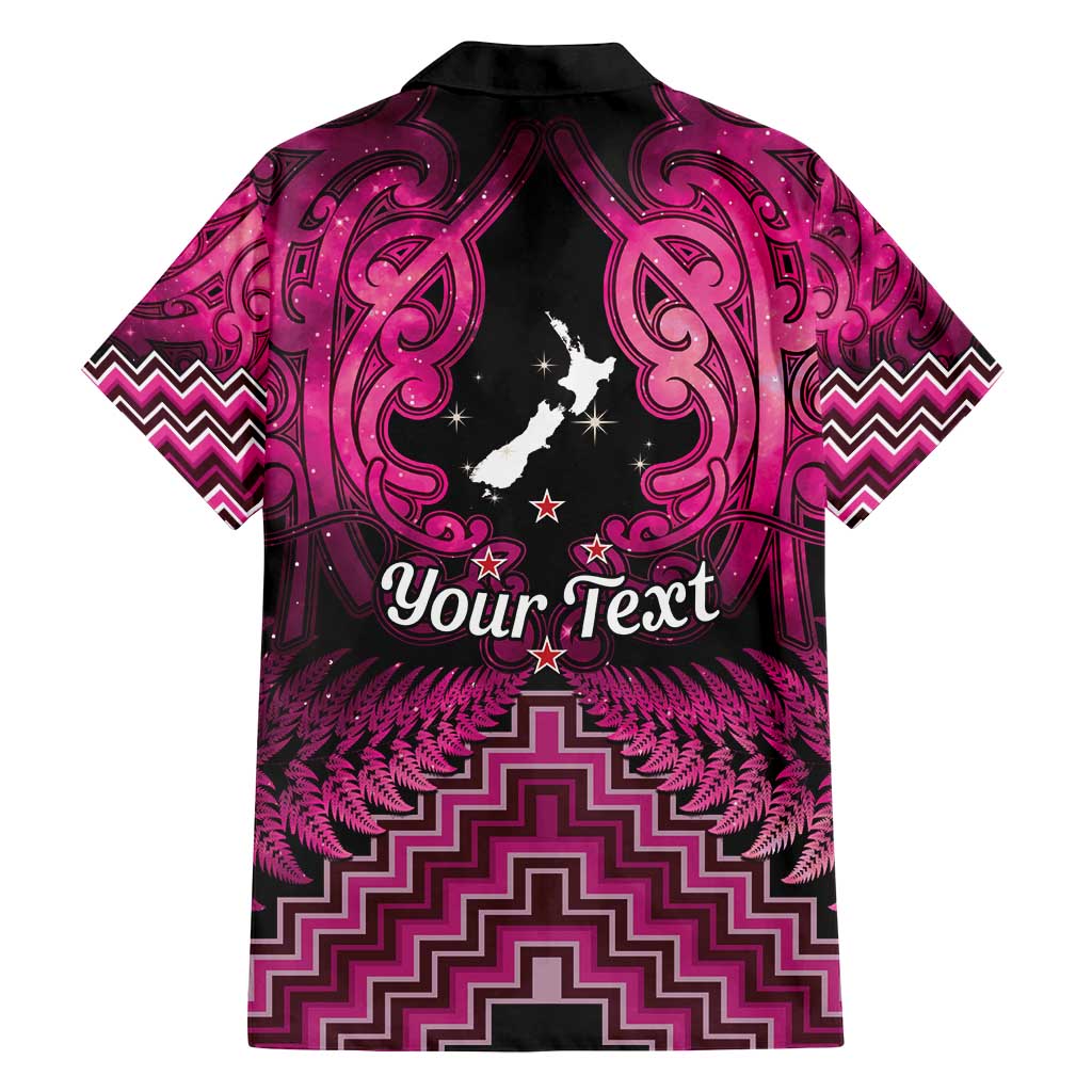 Personalised Aotearoa Matariki Family Matching Long Sleeve Bodycon Dress and Hawaiian Shirt Pink Fern Maori Poutama