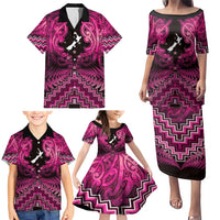 Personalised Aotearoa Matariki Family Matching Puletasi and Hawaiian Shirt Pink Fern Maori Poutama