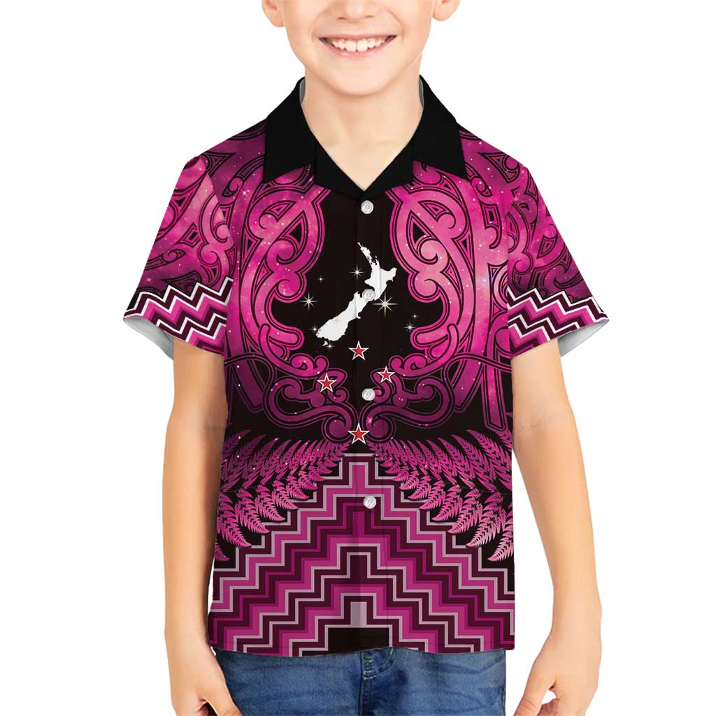Personalised Aotearoa Matariki Family Matching Puletasi and Hawaiian Shirt Pink Fern Maori Poutama