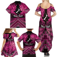 Personalised Aotearoa Matariki Family Matching Summer Maxi Dress and Hawaiian Shirt Pink Fern Maori Poutama