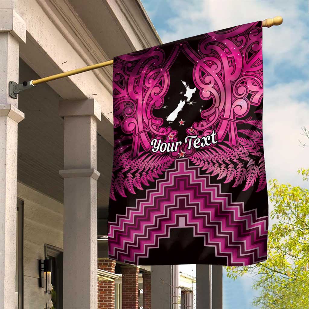 Personalised Aotearoa Matariki Garden Flag Pink Fern Maori Poutama
