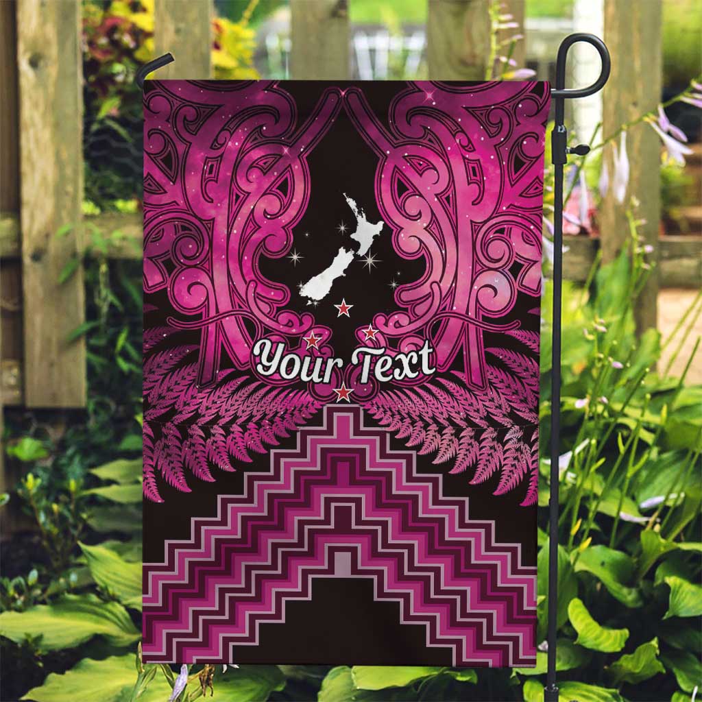 Personalised Aotearoa Matariki Garden Flag Pink Fern Maori Poutama