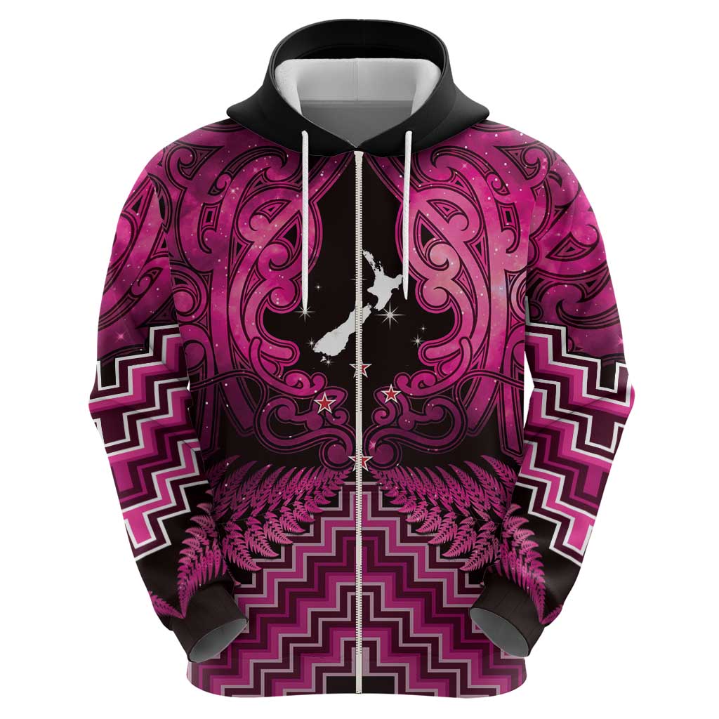 Personalised Aotearoa Matariki Hoodie Pink Fern Maori Poutama
