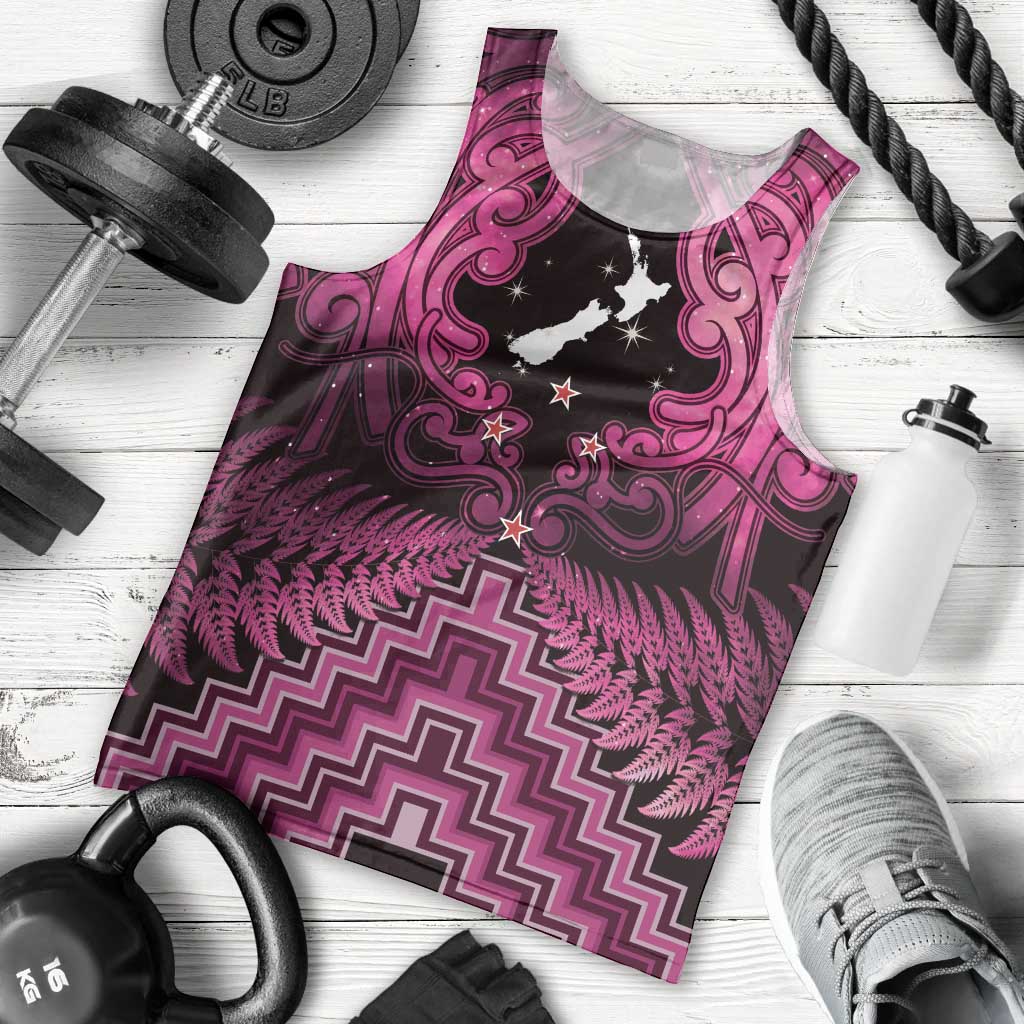 Personalised Aotearoa Matariki Men Tank Top Pink Fern Maori Poutama