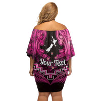 Personalised Aotearoa Matariki Off Shoulder Short Dress Pink Fern Maori Poutama
