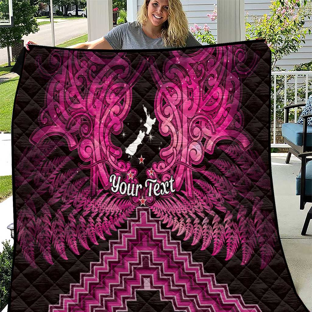 Personalised Aotearoa Matariki Quilt Pink Fern Maori Poutama
