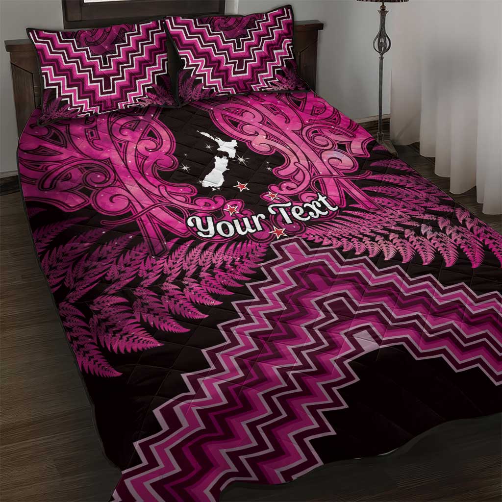 Personalised Aotearoa Matariki Quilt Bed Set Pink Fern Maori Poutama