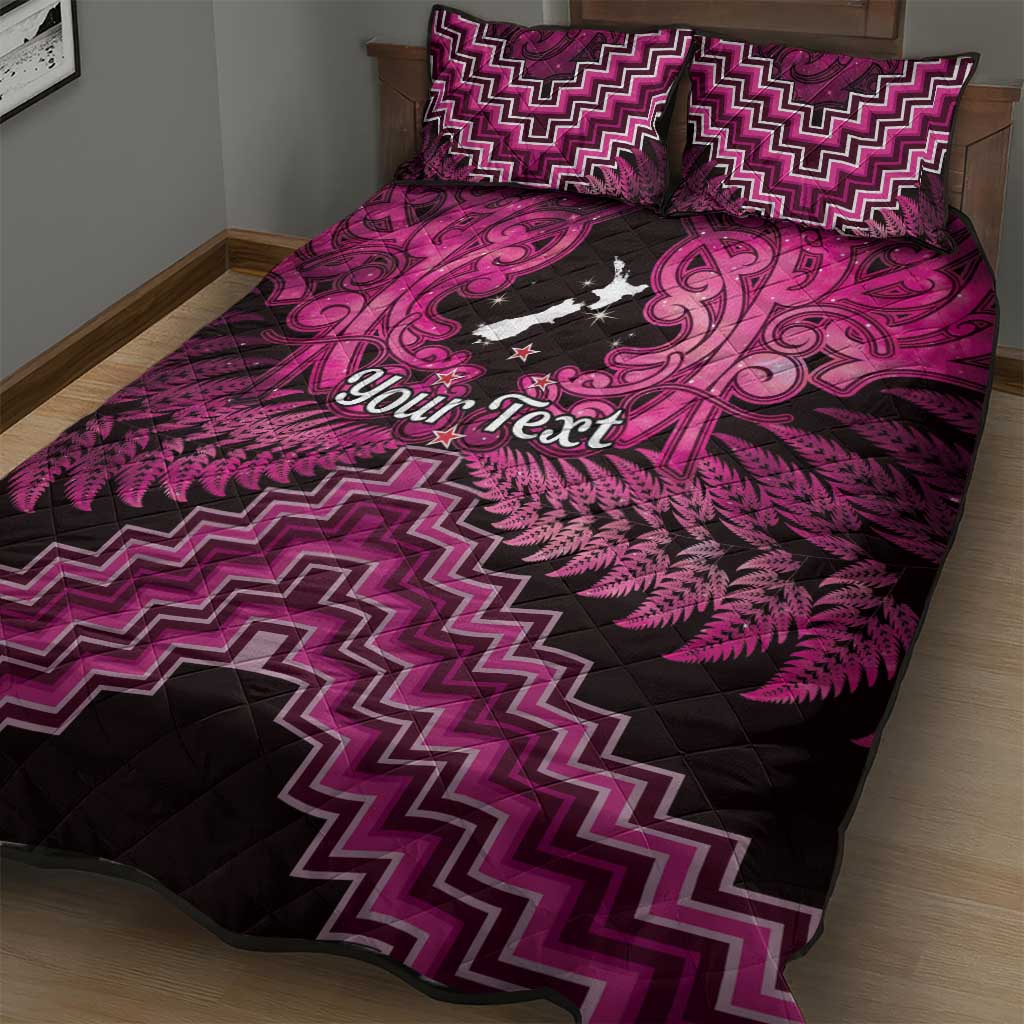 Personalised Aotearoa Matariki Quilt Bed Set Pink Fern Maori Poutama