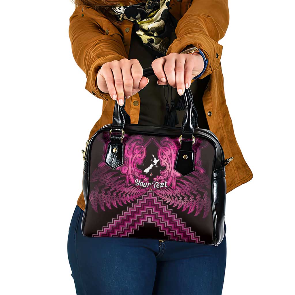 Personalised Aotearoa Matariki Shoulder Handbag Pink Fern Maori Poutama
