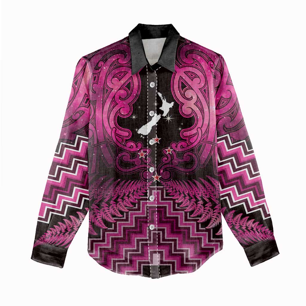 Personalised Aotearoa Matariki Women Casual Shirt Pink Fern Maori Poutama