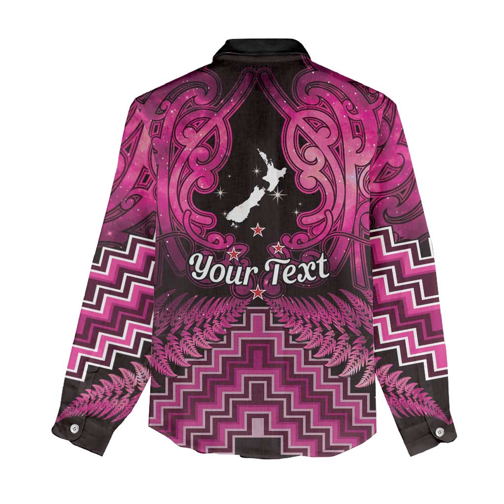 Personalised Aotearoa Matariki Women Casual Shirt Pink Fern Maori Poutama