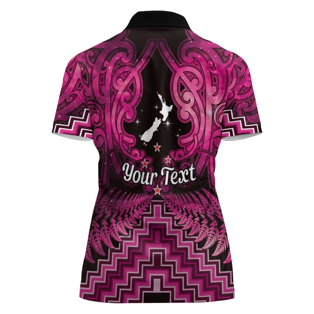 Personalised Aotearoa Matariki Women Polo Shirt Pink Fern Maori Poutama