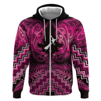Personalised Aotearoa Matariki Zip Hoodie Pink Fern Maori Poutama