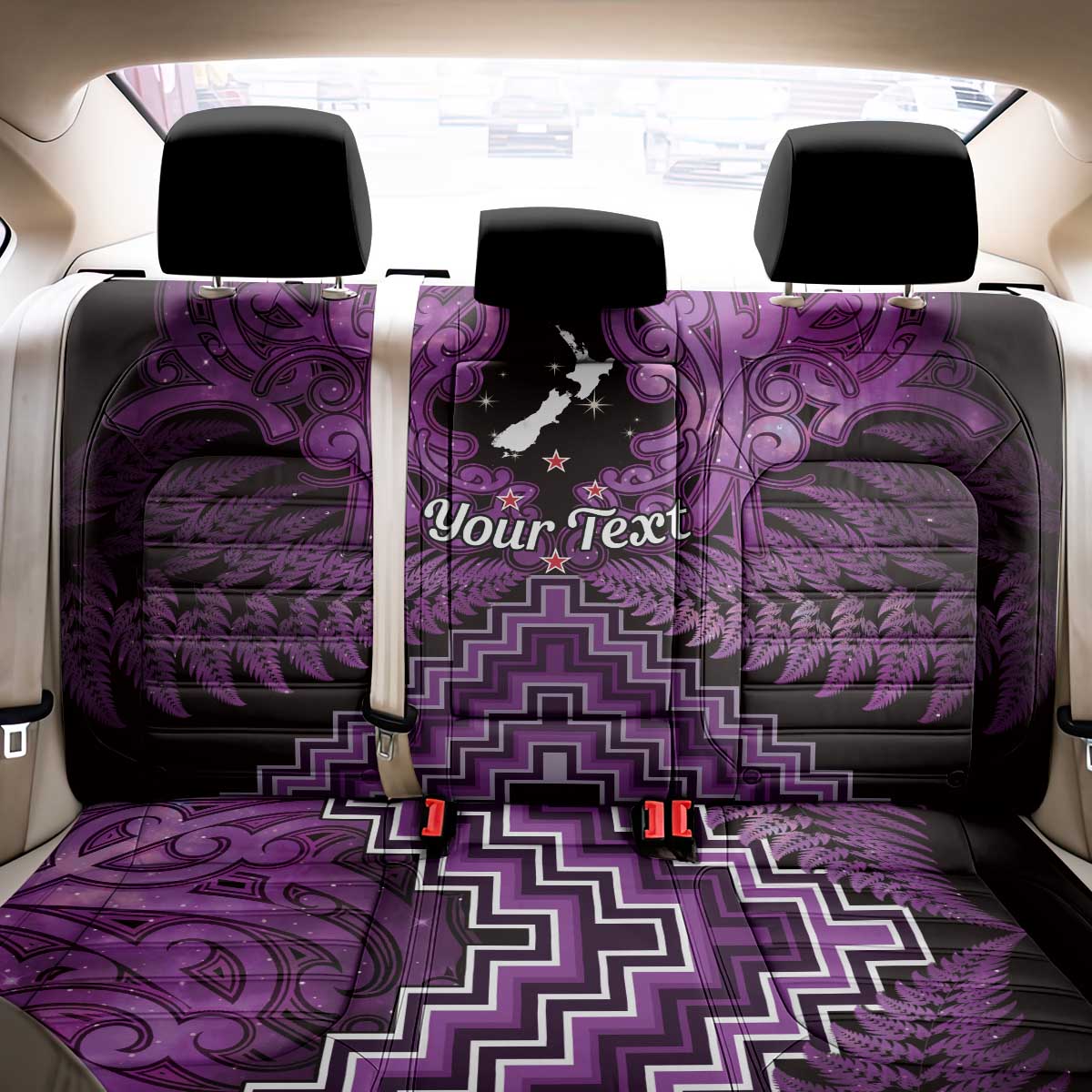 Personalised Aotearoa Matariki Back Car Seat Cover Purple Fern Maori Poutama