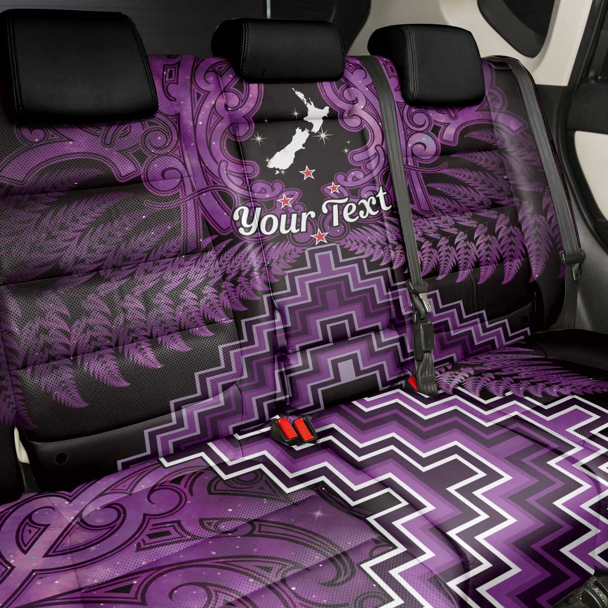 Personalised Aotearoa Matariki Back Car Seat Cover Purple Fern Maori Poutama