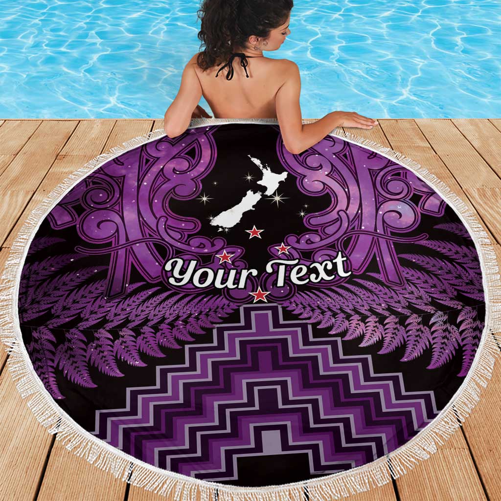 Personalised Aotearoa Matariki Beach Blanket Purple Fern Maori Poutama