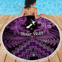 Personalised Aotearoa Matariki Beach Blanket Purple Fern Maori Poutama