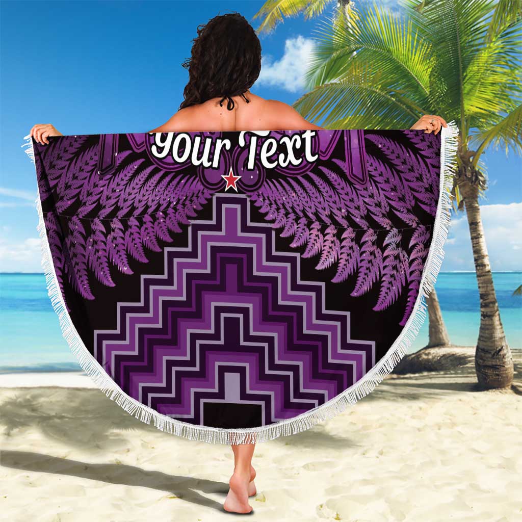 Personalised Aotearoa Matariki Beach Blanket Purple Fern Maori Poutama