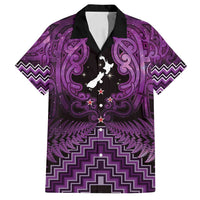 Personalised Aotearoa Matariki Family Matching Long Sleeve Bodycon Dress and Hawaiian Shirt Purple Fern Maori Poutama