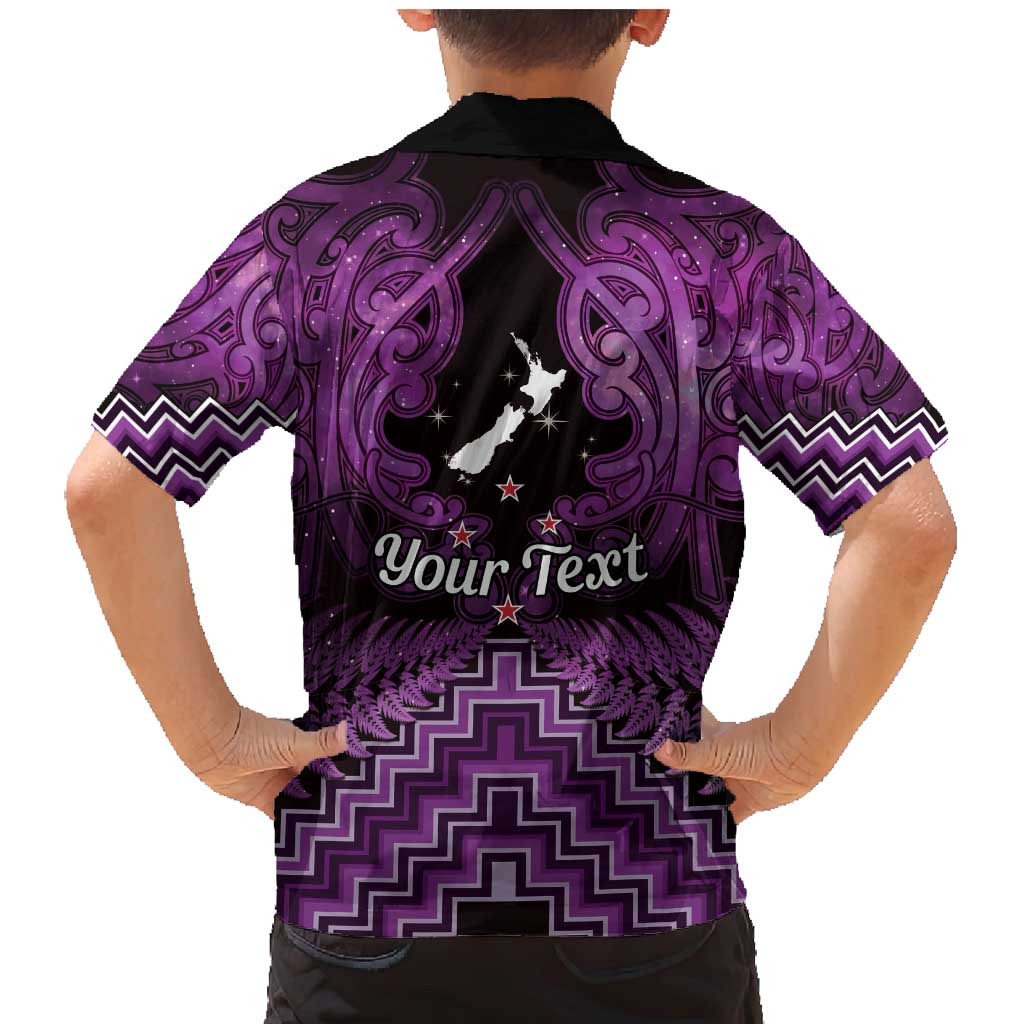 Personalised Aotearoa Matariki Family Matching Mermaid Dress and Hawaiian Shirt Purple Fern Maori Poutama