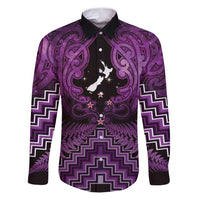 Personalised Aotearoa Matariki Family Matching Puletasi and Hawaiian Shirt Purple Fern Maori Poutama