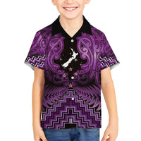 Personalised Aotearoa Matariki Family Matching Puletasi and Hawaiian Shirt Purple Fern Maori Poutama
