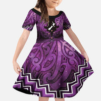 Personalised Aotearoa Matariki Family Matching Summer Maxi Dress and Hawaiian Shirt Purple Fern Maori Poutama