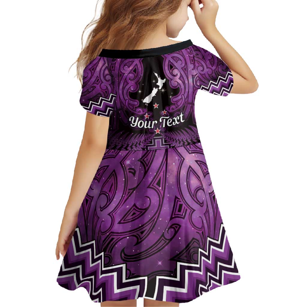 Personalised Aotearoa Matariki Family Matching Summer Maxi Dress and Hawaiian Shirt Purple Fern Maori Poutama