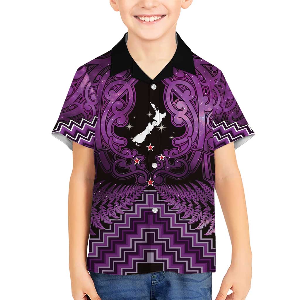 Personalised Aotearoa Matariki Hawaiian Shirt Purple Fern Maori Poutama