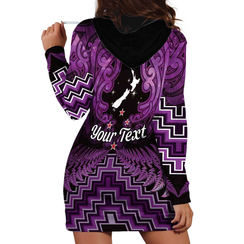 Personalised Aotearoa Matariki Hoodie Dress Purple Fern Maori Poutama