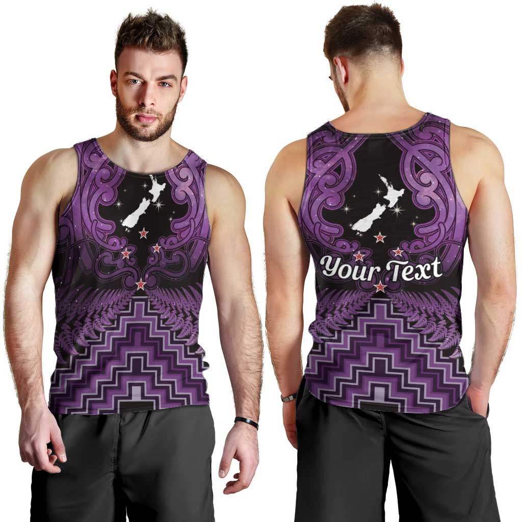 Personalised Aotearoa Matariki Men Tank Top Purple Fern Maori Poutama