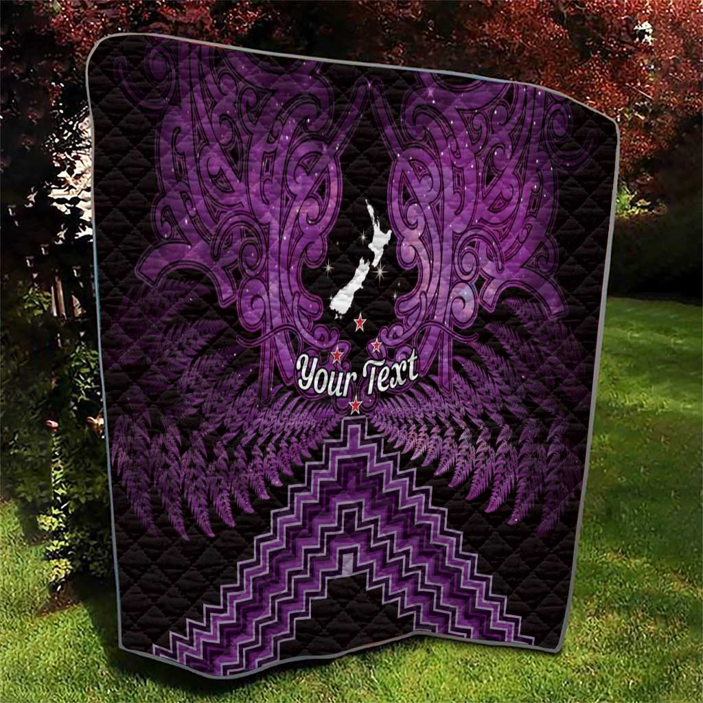 Personalised Aotearoa Matariki Quilt Purple Fern Maori Poutama